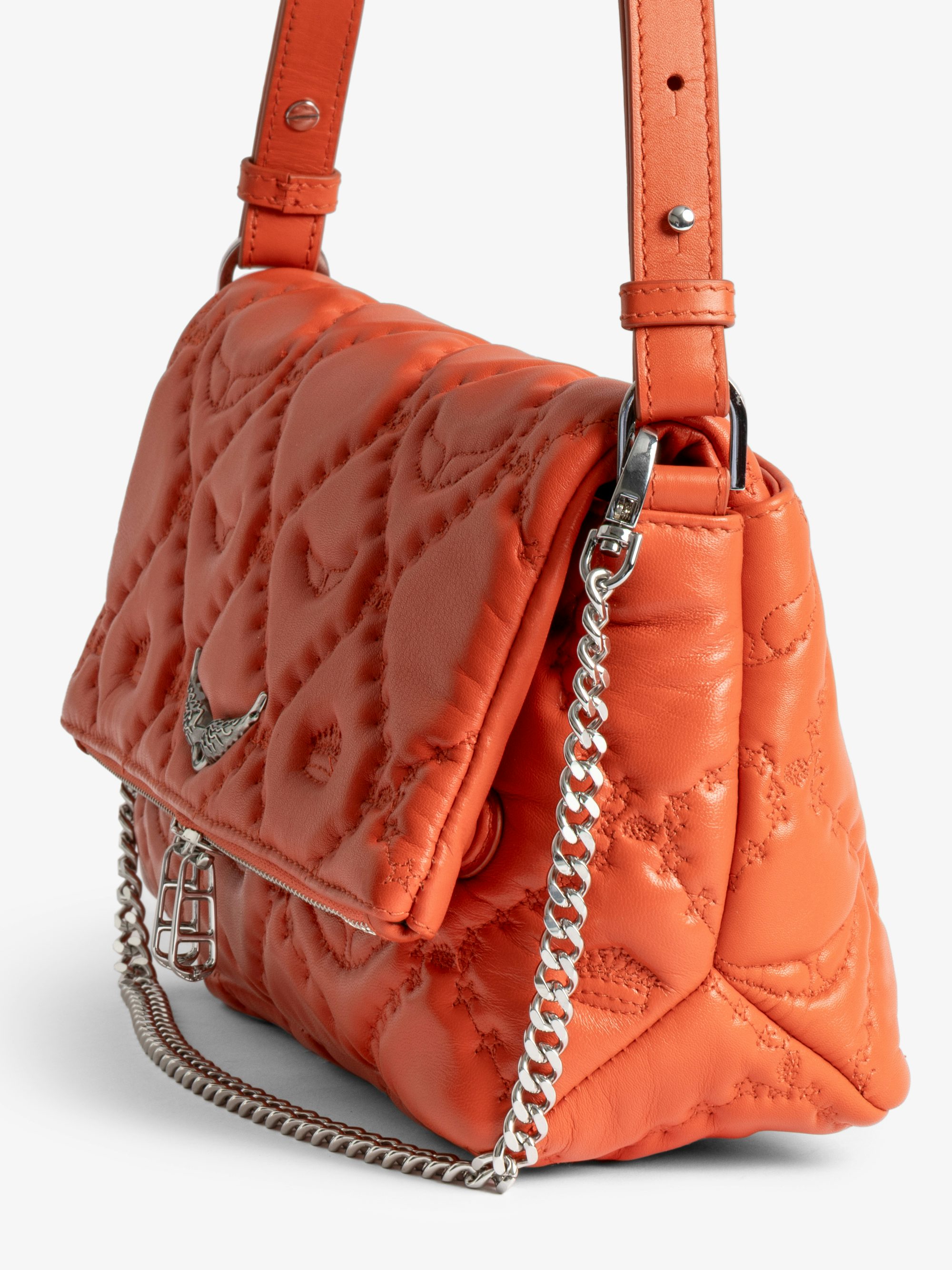 Rocky II Quilted Monogram Bag - Smooth quilted leather bag with monogram shoulder strap, chain, and signature wings.